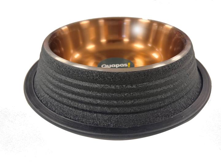 Quapas! Voerbak Leer Antislip Zwart Koper