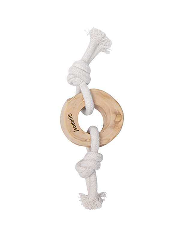 Quapas! Coffee Wood Dog Toy Knotted Pull Ring
