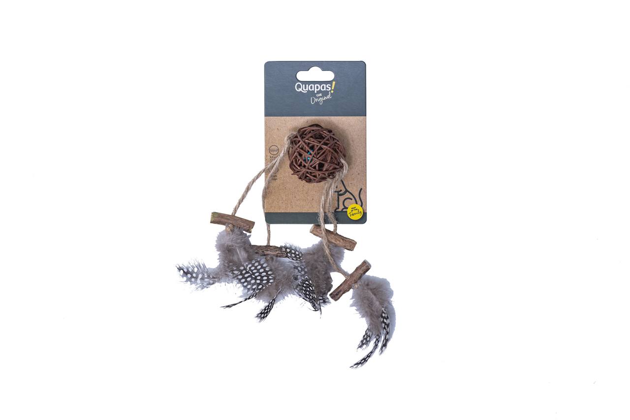Quapas! Cat toy Rattan ball with feathers B