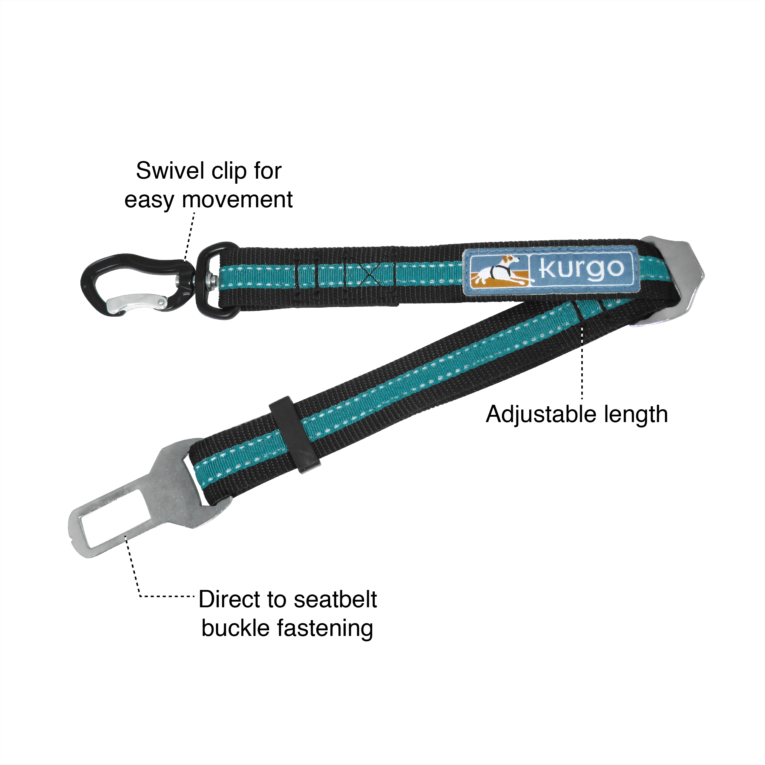 Kurgo Direct to Seatbelt Swivel Tether Blauw
