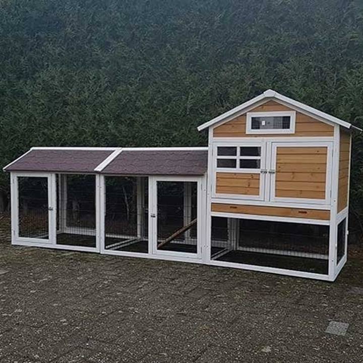 Konijnenhok Queens Castle Bruin/Wit met ren links XXL