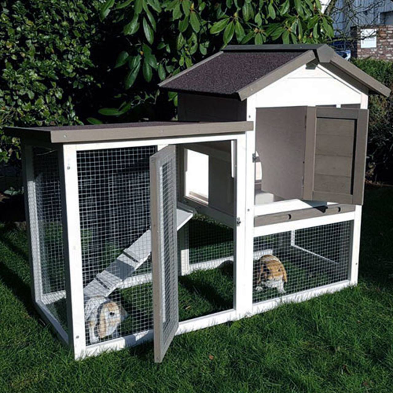 Konijnenhok Gerlos White/Brown met ren